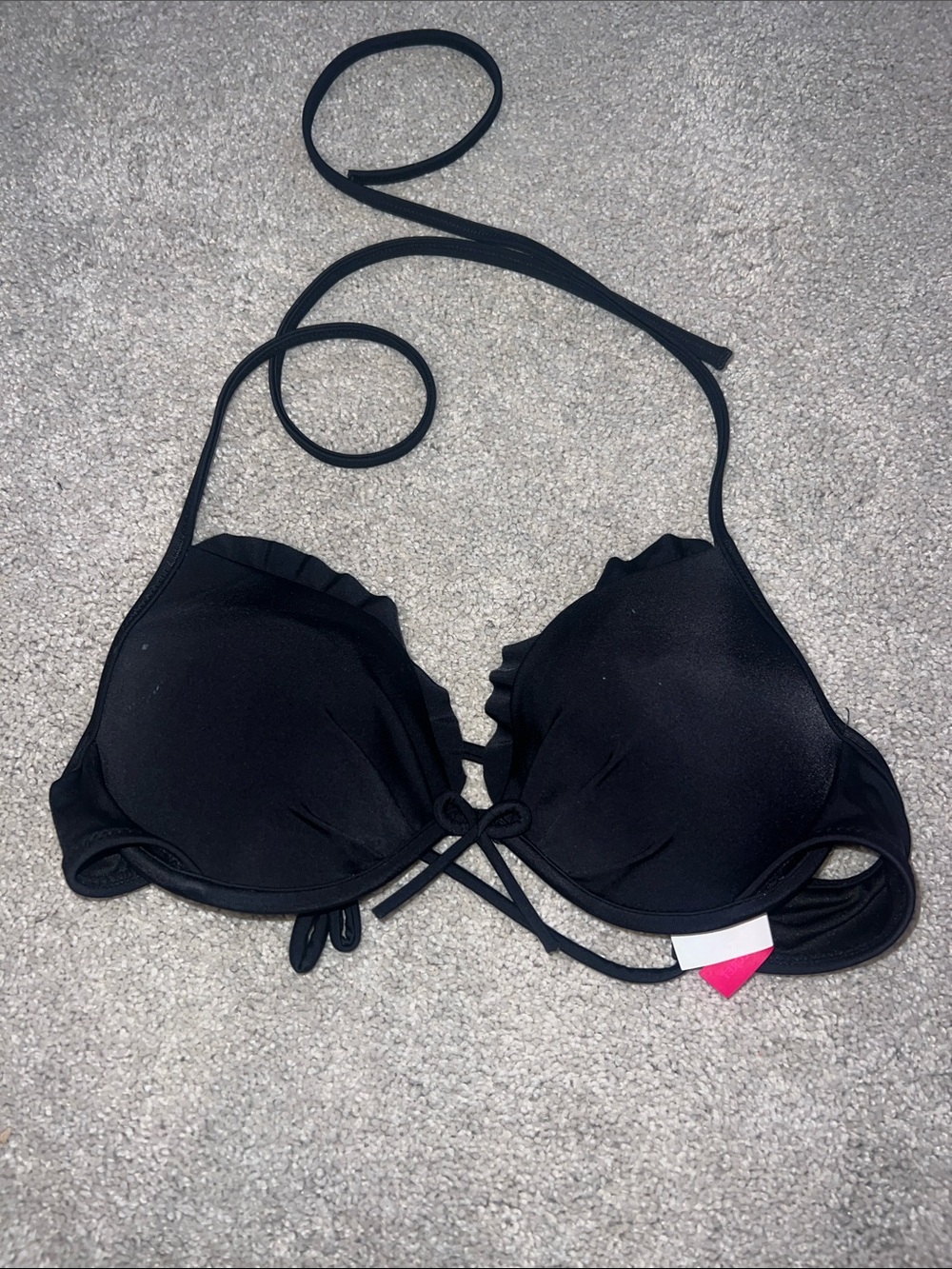 Victoria's Secret Black Halter Push-Up Bikini Top with Ruffle Trim
